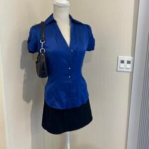 Express Design Studio blue silk button up top. Size XS